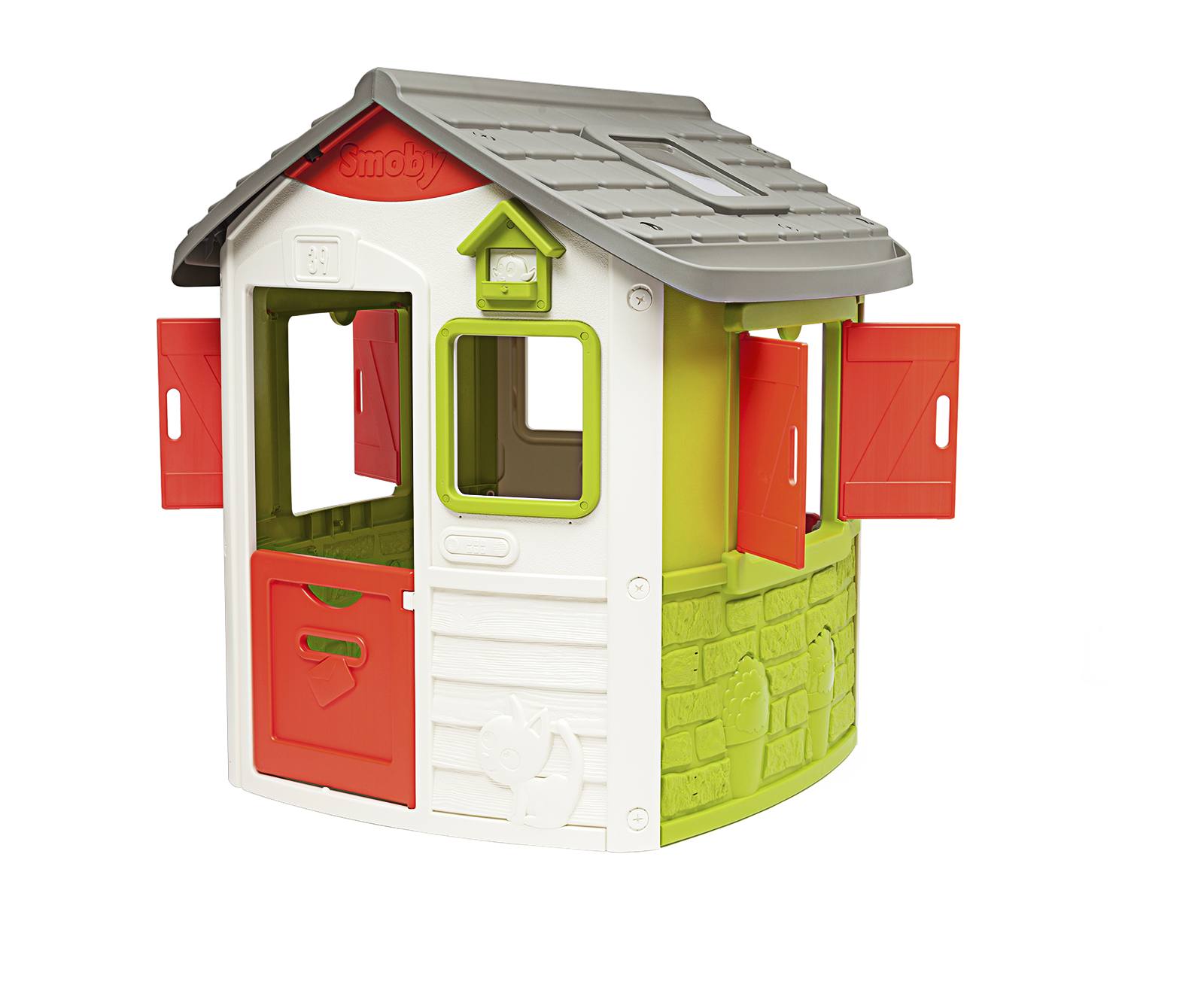 Neo Jura Lodge Smoby Play House extendable, 2 doors, 2 windows with shutters and bird feeder, 2 years and over